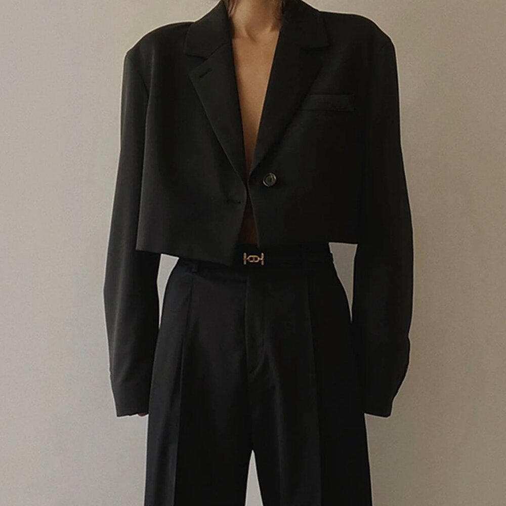 Crop Black Blazer - Commense